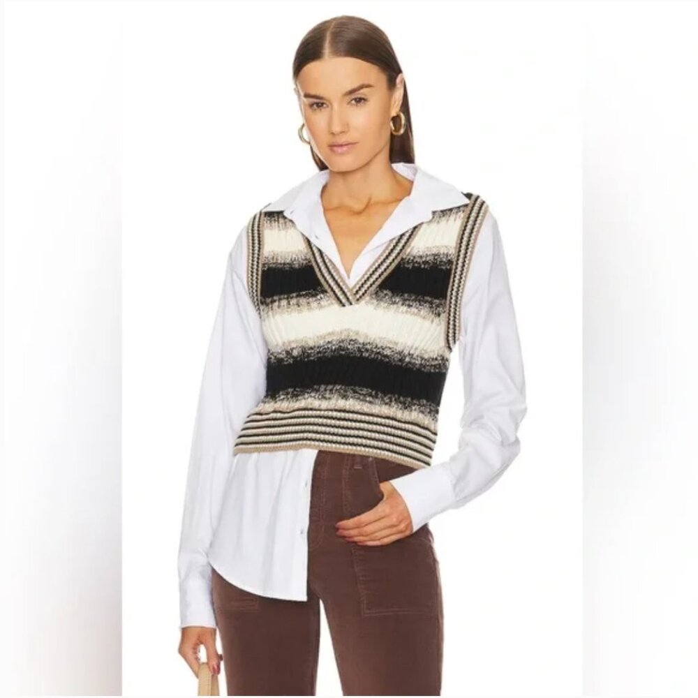 Veronica Beard Black Multi Spear Mixed Media Vest Women's Medium $498 *Flaws